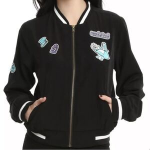 DISNEY•Alice In Wonderland Patched black Satin Souvenir Jacket